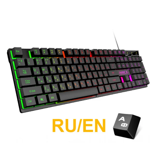 

Wired Gaming Keyboard Mechanical Feeling Backlit Keyboards USB 104 Keycaps Russian Keyboard Waterproof Computer Game Keyboards