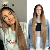bella synthetic lace wig straight wig 38 inch super long straight hair t part lace wig pink blonde brown cospaly wigs for woman