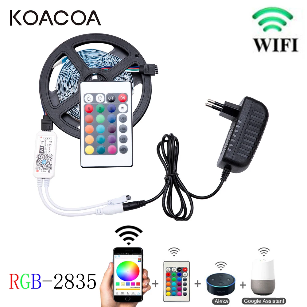 Светодиодный светильник 2835 SMD RGB лента 5 м 10 м 15 м DC12V 3528 Гибкая RGB Светодиодная лента e лента Диод+ 24Key контроллер+ адаптер EU