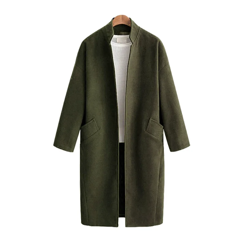 

Autumn Winter Coat Women 2020 Casual Elegant Long Sleeve Thick Jackets Female Vintage Mandarin-Collar Warm Loose Wool Blends