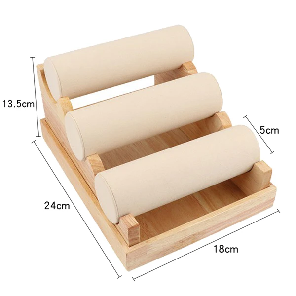 

2Pcs Solid Wood 3-Layer Detachable Bracelet Wooden Watch Jewelry Storage Display Stand Beige + Gray
