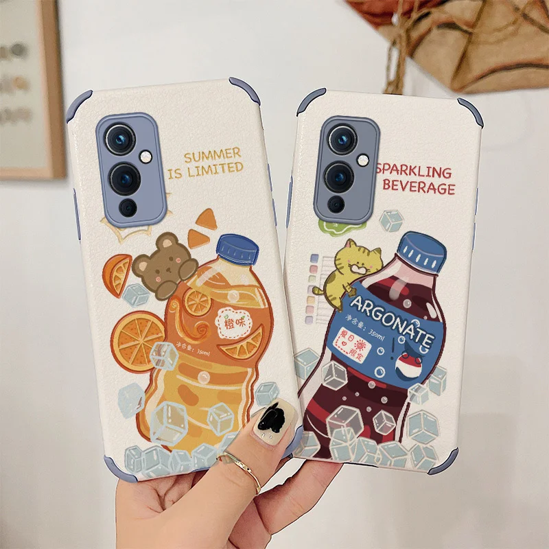 

Coke Bear Phone Case For Oneplus 9 9pro 8t 8 8pro Pro Lambskin Four Corners Stick Leather Cover