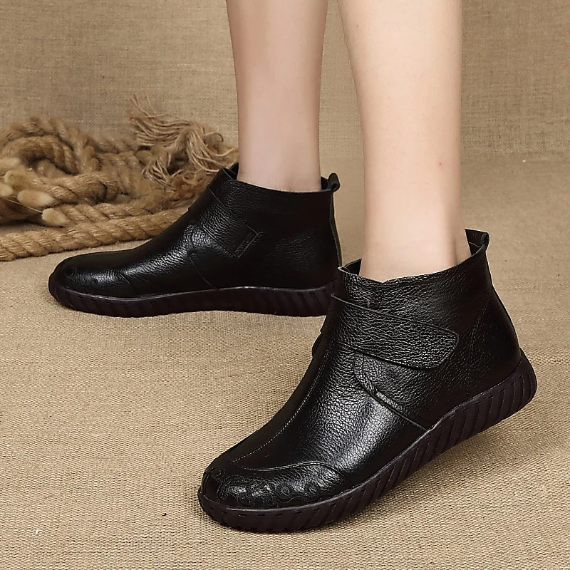 GKTINOO/ г. Зимние женские ботинки из натуральной кожи ручной работы г. botas Mujer, однотонные Зимние ботильоны без застежки ботинки на плоской подошве