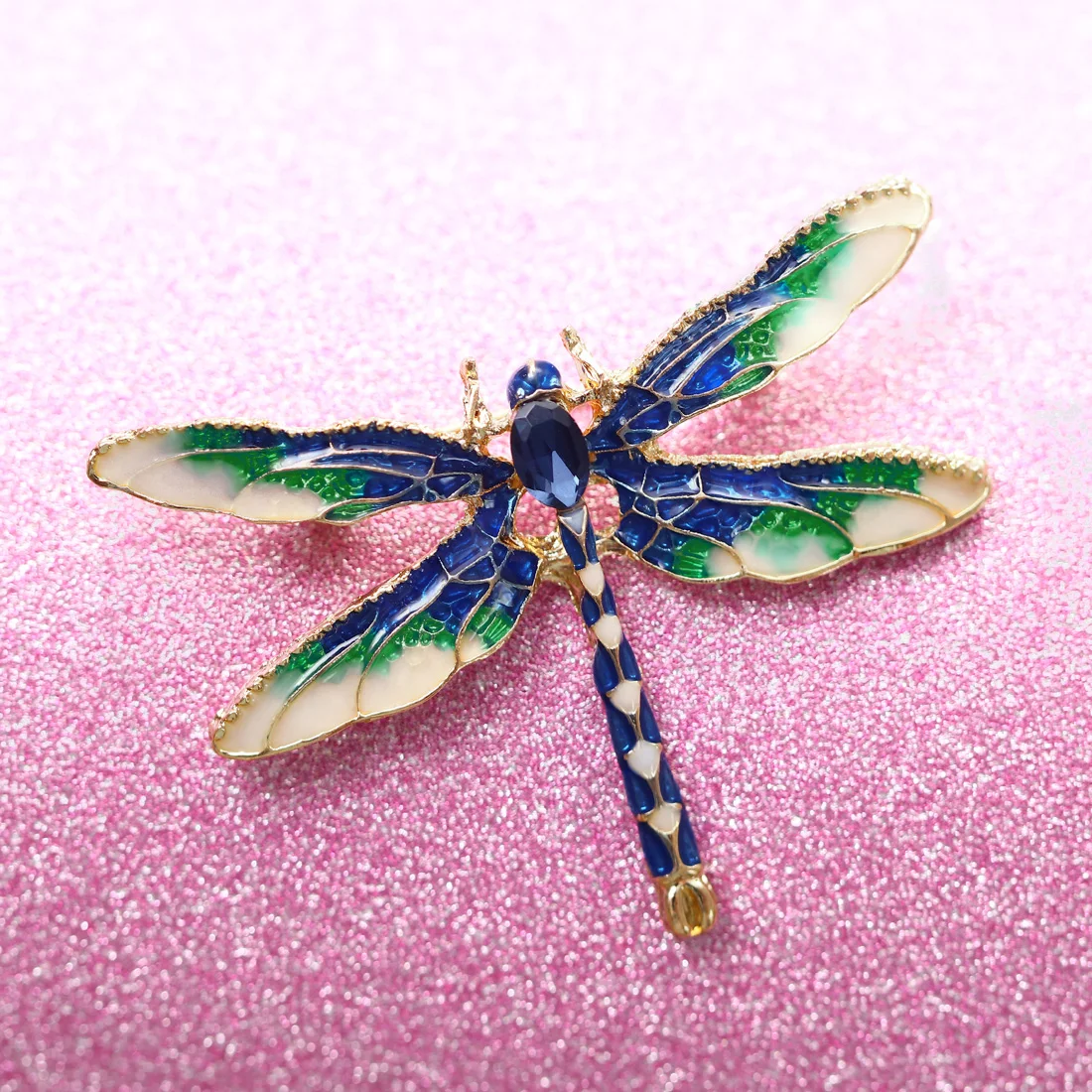 Эмаль синяя зеленая стрекоза броши для женщин и мужчин золото плиссированные