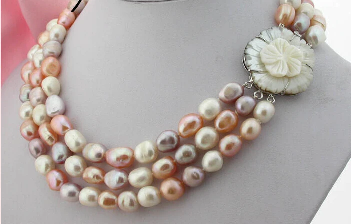 z1174 baroque pink white freshwater pearl necklace shell clasp AAA | Украшения и аксессуары