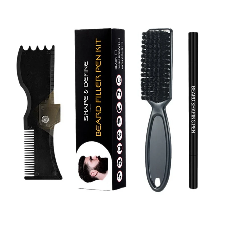 

Beard Filler Pen and Nylon Brush Rotating Beard Styling Board Comb Kit Facial Hair Engraving Eyebrow Tool