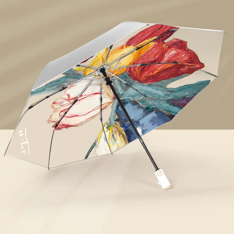 

Folding Umbrella Uv Protection Full Automatic Summer Sun Creative Compact Travel Umbrella Female Parapluie Home Products DG50YS