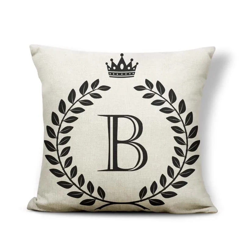 Hot Classical Olive Crown English Alphabet Cushion Cover Linen/Polyester White Print Throw Pillow for Sofa Car Couch Home | Дом и сад