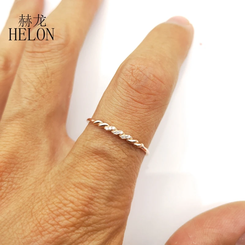 

HELON Solid 14K Rose Gold AU585 Certified H/SI Round 100% Genuine Natural Diamonds Engagement Wedding Women Trendy Jewelry Ring