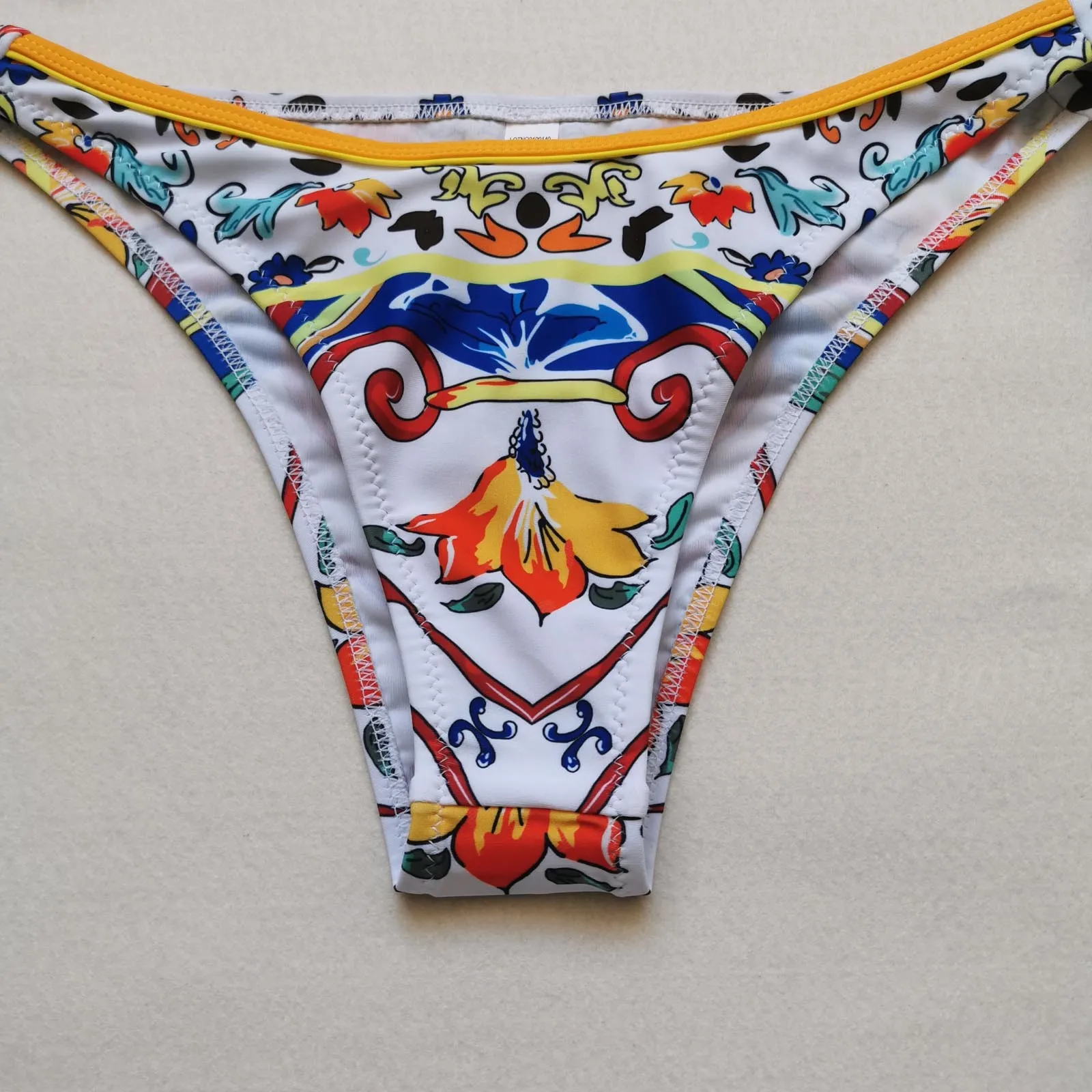 

2pcs Women Swimsuits Bikini Set Push-Up Padded Top High Waist Bandage Printing Thong Brazilian Swimwear Sexy Beachwear 2021