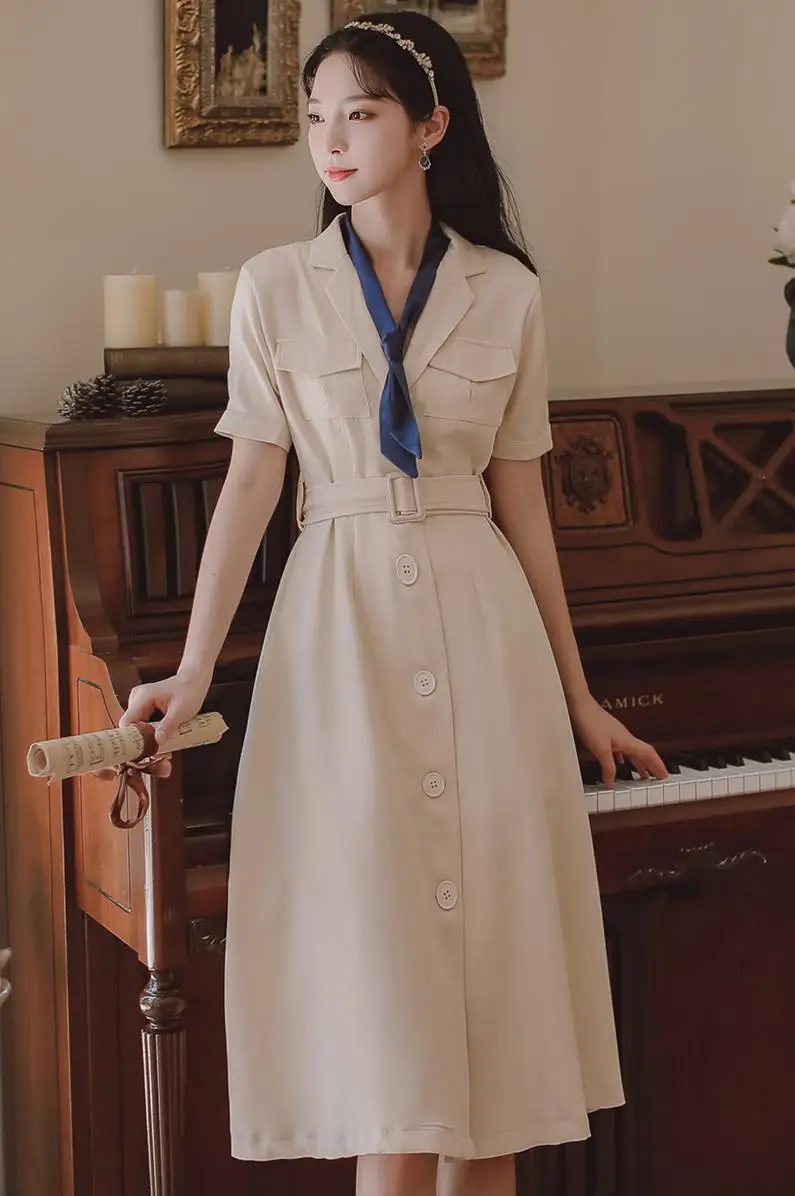 

COIGARSAM Women One-Piece Dress Korean New Dresses Apricot 7791