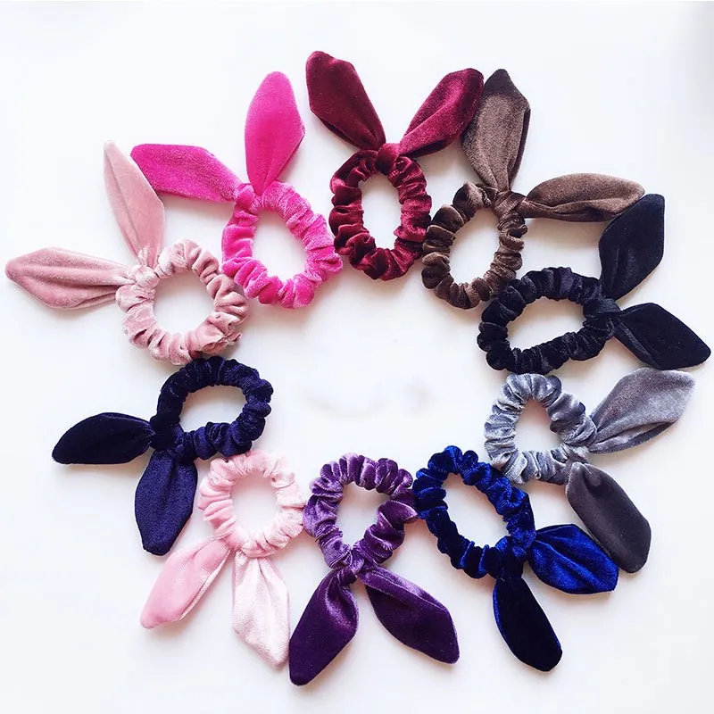 

New Velvet bow Hair Scrunchies Girls/Women velvet Bunny Ear Knot Bow Hair Bands Rabbit Ear Hair tie Ponytail Hair Accessories