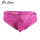 Мужское нижнее белье, кружевные прозрачные трусики с цветочным принтом для геев, Прозрачное Бикини трусики