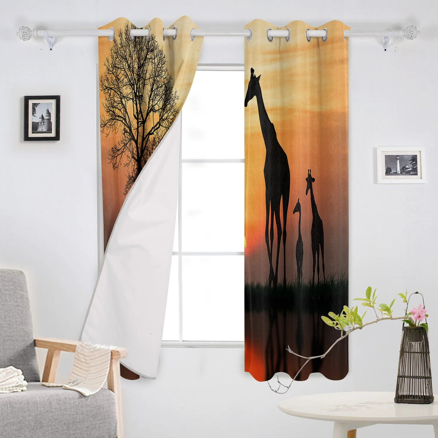 Africa Giraffe Sunrise Window Treatments Curtains Valance Room Large Living Bathroom Kitchen Bedroom Indoor | Дом и сад