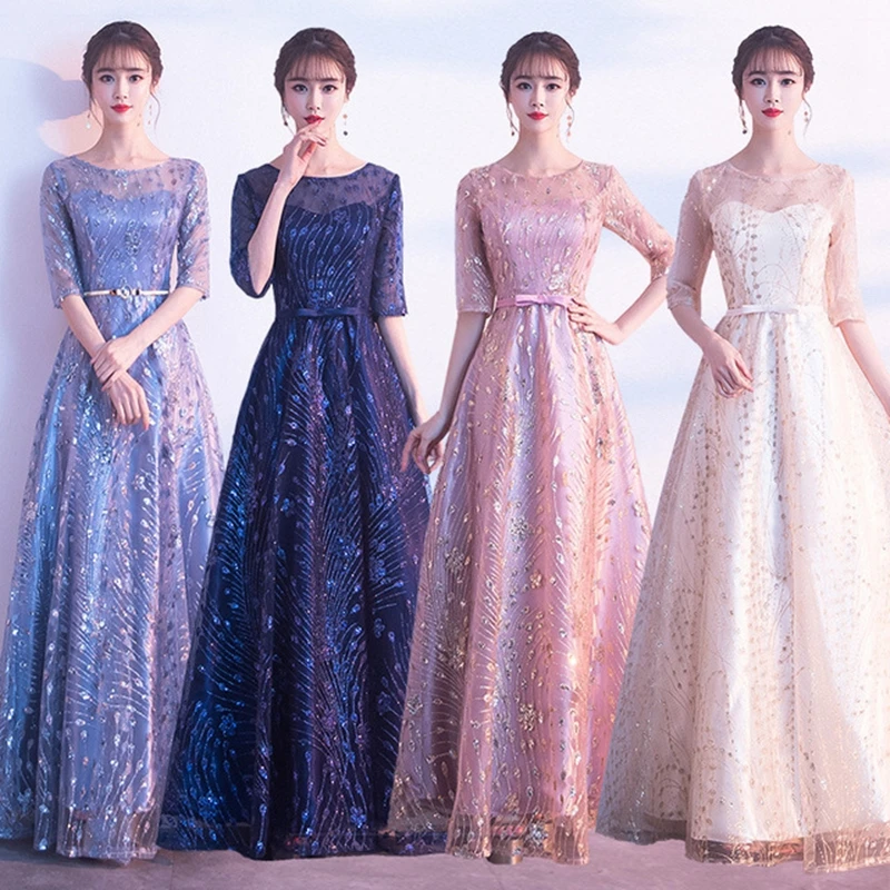 

A-line Long Prom Dresses Sparkly Sequins Women Evening Gowns Long Plus Size Elegant Formal Dress wedding dress 2020 ball gown