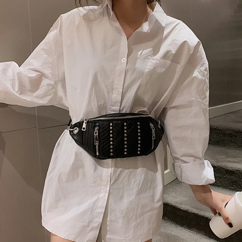 Женская сумка с заклепками поясная для женщин женская из искусственной кожи