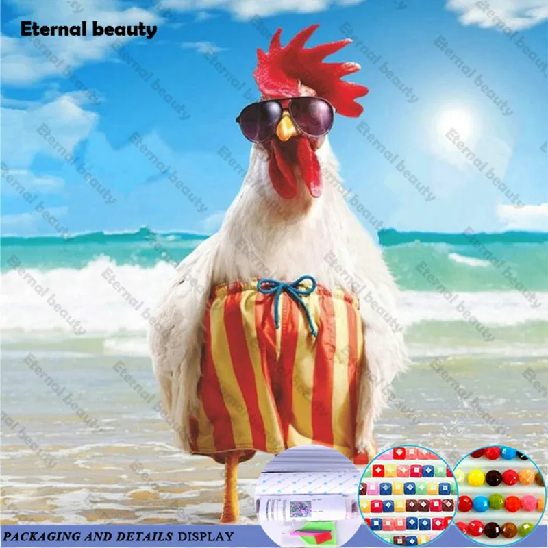 

Fashionable Chicken Diy Diamond Painting Beach Cock Cross Stitch Mosaic Home Decor Diamond Embroidery Kids Gift Wall Art Picture
