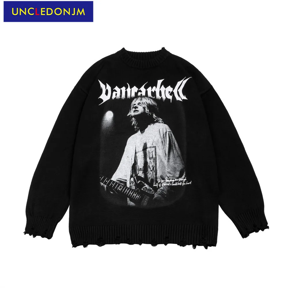 

UNCLEDONJM, винтажный свитер, потертая Мужская одежда, готический вязаный свитер, мужская одежда 2021, Модный пуловер для мужчин