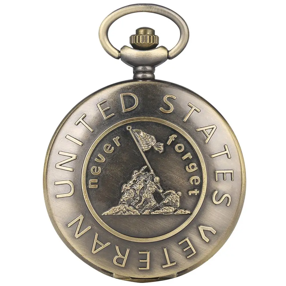 

United States Veteran Pocket Watch for Men Women Necklace Chain Clock To My Son Analog Clock "Never Forget" Text Pendant Watches
