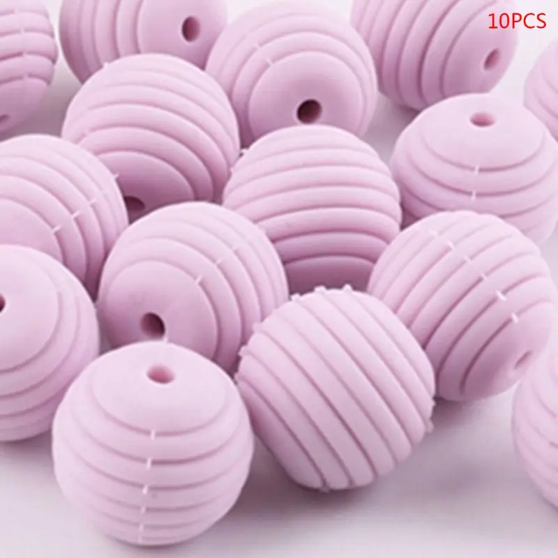 Bolas de silicona para dentici&oacute;n de beb&eacute;, collar de cuentas redondas en espiral, accesorios de cadena para chupete, 10 unids/paquete-4