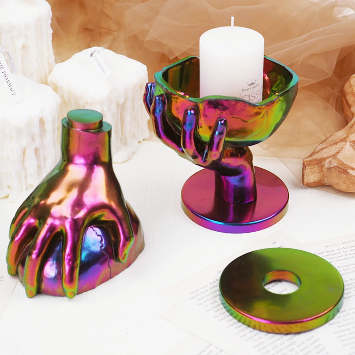 

DIY Hand-held Skull Storage Box Silicone Mold Desktop Candle Holder Mirror Crystal Epoxy Resin Mold DIY Halloween Decor