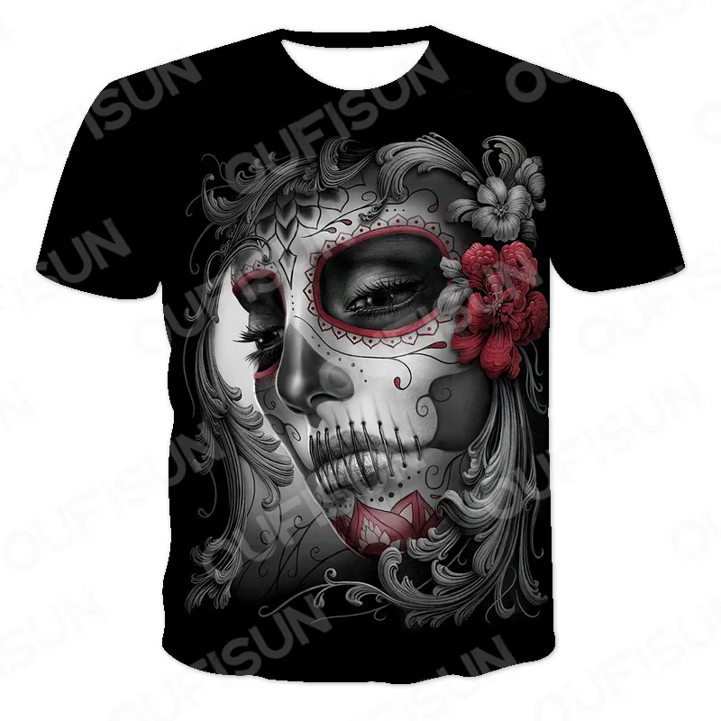 

Summer Top Street Style Harajuku Camisa Men's T-shirt 3D Style Skull Graphic Horror Short Sleeve Round Neck Shirt Xxs-6xl