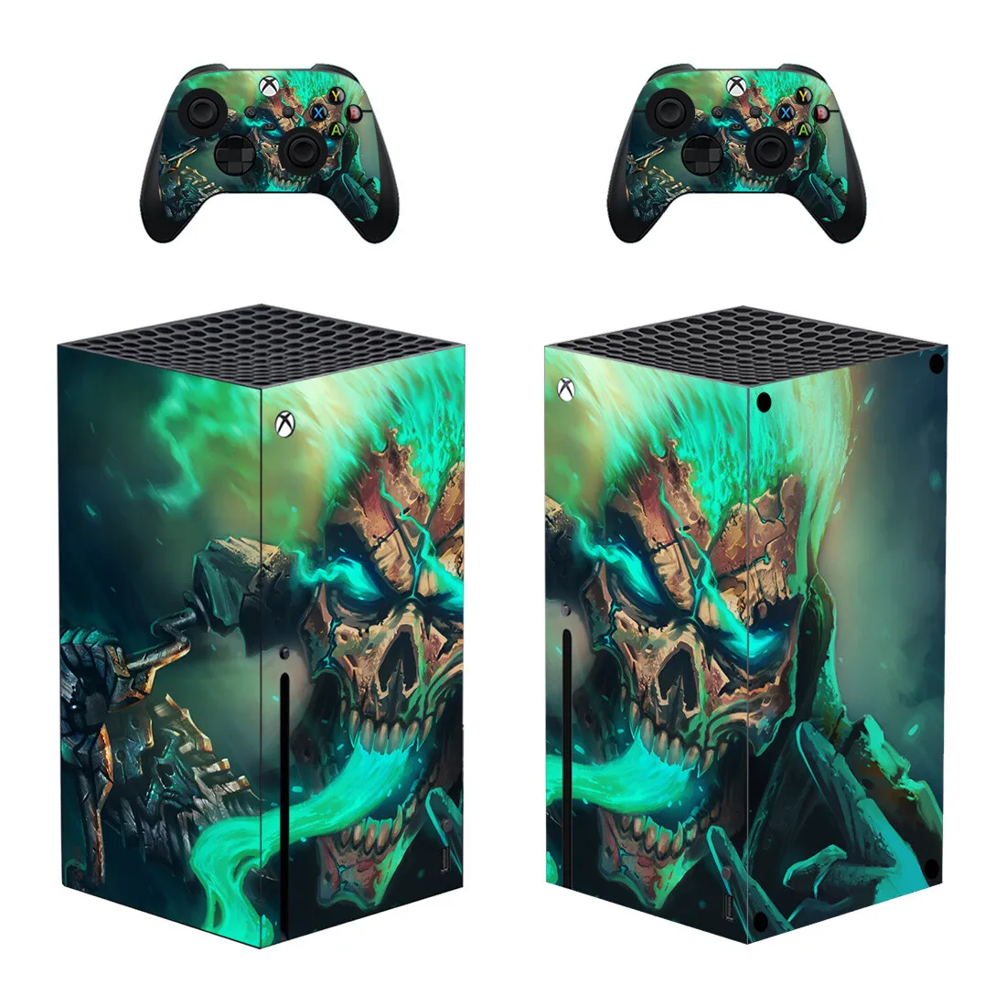 Green Skull Devil Skin Sticker Decal Cover for Xbox Series X Console and 2 Controllers Xbox Series X Skin Sticker Vinyl