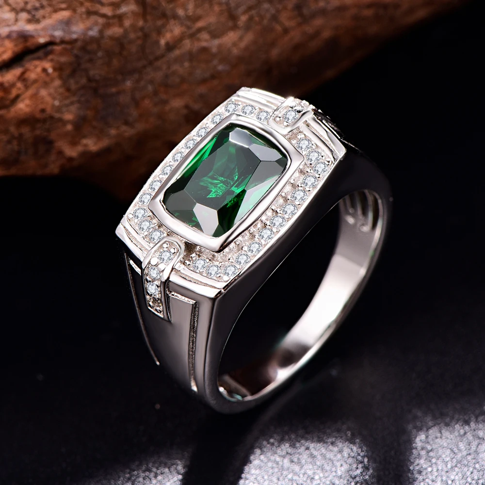JQUEEN 925 пробы серебряные мужские кольца длинные прямоугольные изумрудные