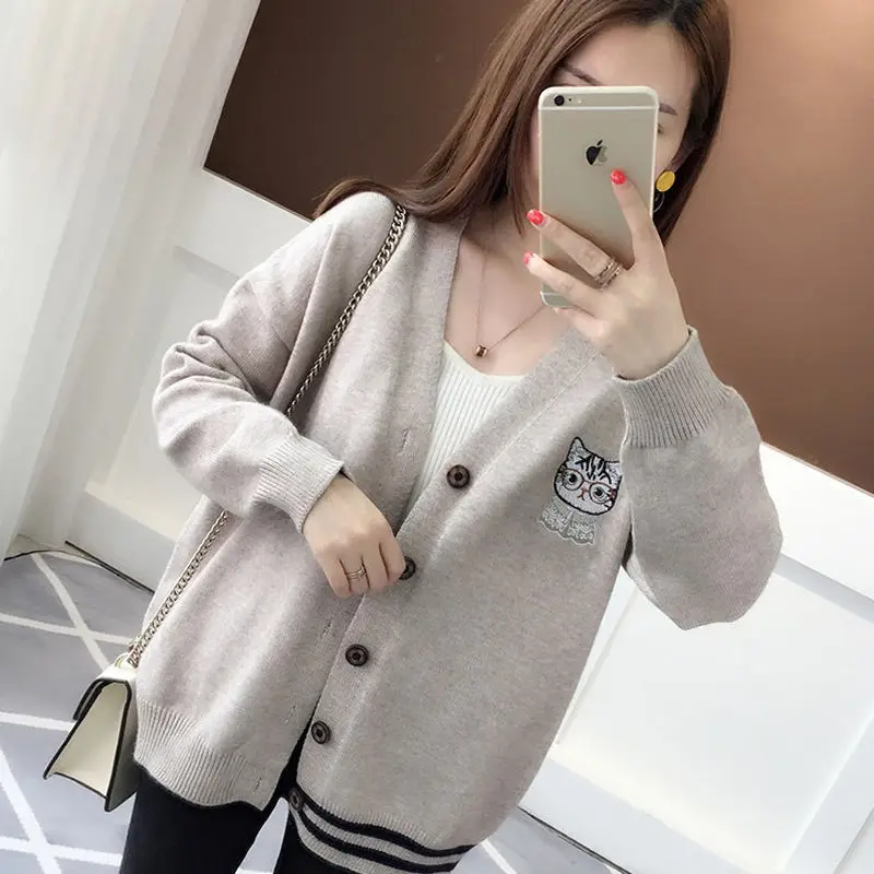 

Knitted Cardigan New Women's Cardigan Sweater Knitwear Small Jacket Women's Long Sleeve Large Size Loose Casual