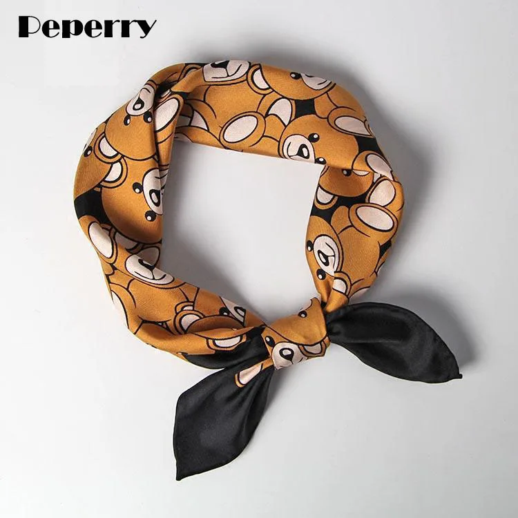 Шарф с медвежонком 100% твил шелк шейный платок Для женщин Элитный бренд воротник