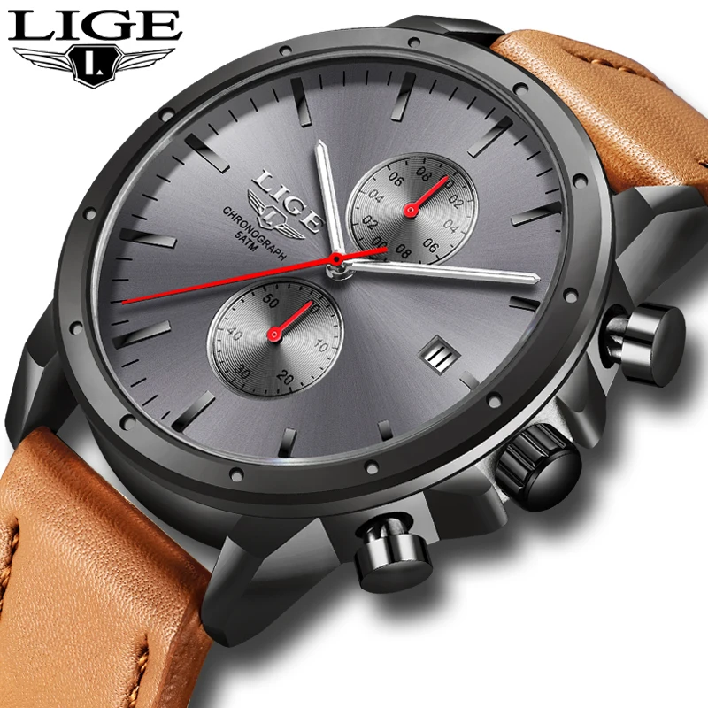 LIGE мужские часы Топ люксовый бренд водонепроницаемые спортивные наручные с