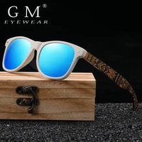 gm natural bamboo fashion wooden sunglasses handmade polarized mirror coating lenses with gift box temple pattern sunglasses