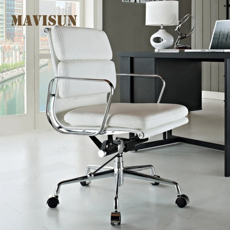 

Eames Chair For Computer Custom Home Office Staff Conference Stool Genuine Leather Swivel Boss Soft Upholstered Cushion Chair