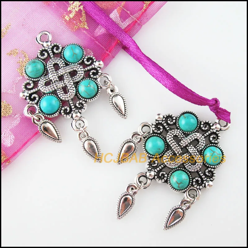 4 шт. Тибетский Серебряный тон китайский узел камень капли кисточки амулеты