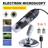 1600x 1000x 500x 3 in 1 type c micro usb handheld portable digital microscope interface electron with 8 leds bracket microscopes