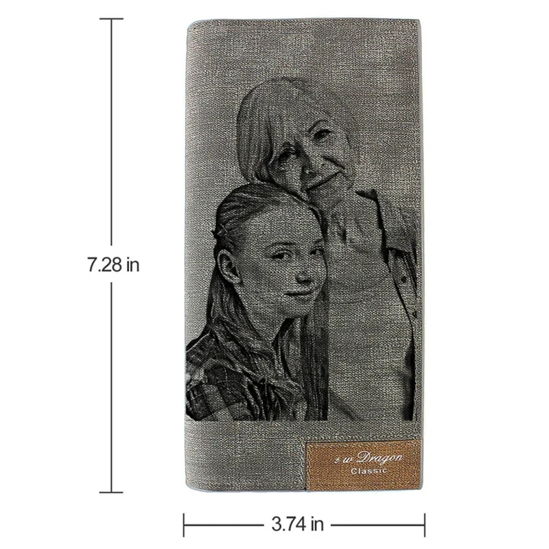 Personalized Custom Long Section Grey Bifold Slim Leather Women's Wallet Engraving Picture Purse Money Clip Mother's Day Gift