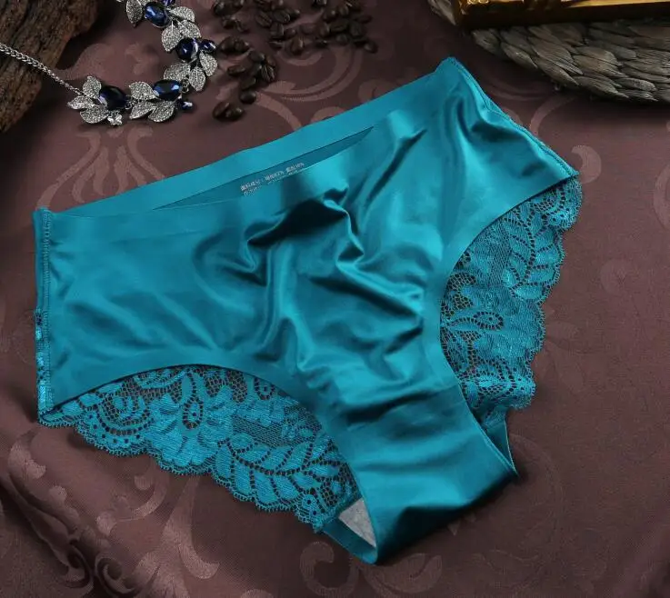 Peacock Blue DANJIU,, высокое качество, женские кружевные сексуальные трусики, роскошное бесшовное однотонное нижнее белье, элегантное мягкое женское нижнее белье со средней талией - Цвет: Peacock Blue