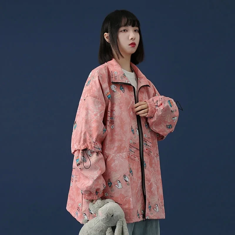 Куртка Женская бейсбольная в стиле граффити модная уличная одежда Корейском