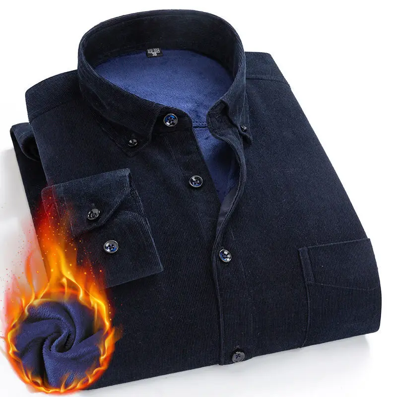Fall/winter Solid Color Pure Cotton Corduroy Shirt Men's Plus Velvet Warm Long-sleeved Shirt Corduroy Shirt Jacket