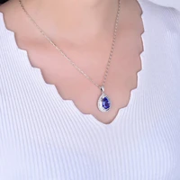 LOVERJEWELRY Natural Blue Tanzanite Wedding Pendant Solid 18Kt White Gold Round Baguette Diamond Pendants Charms For Women Gift