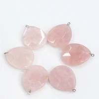 roses quartz natural stone drop shaped cut necklace pendant diy pendant drop earrings jewelrys set making crystal stones