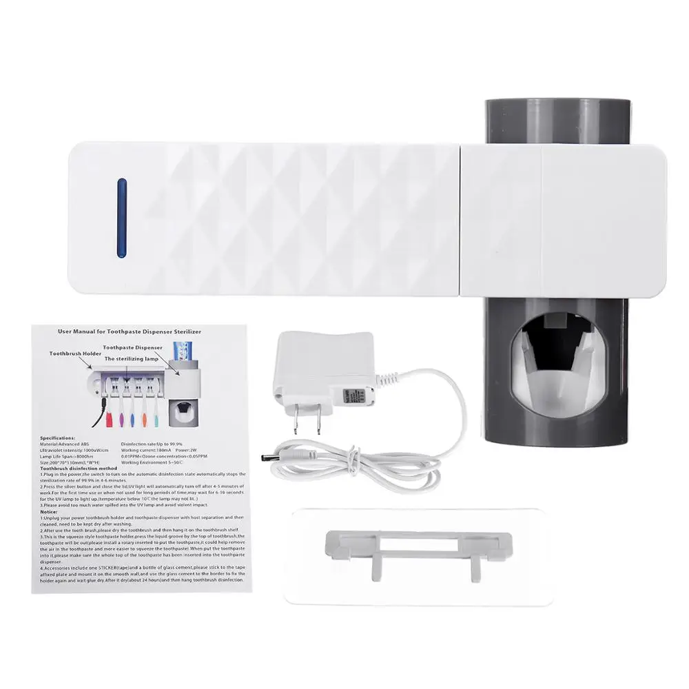 

UV Toothbrush Holder Rack Sterilizer Cleaner Toothpaste Dispenser Wall Mounted