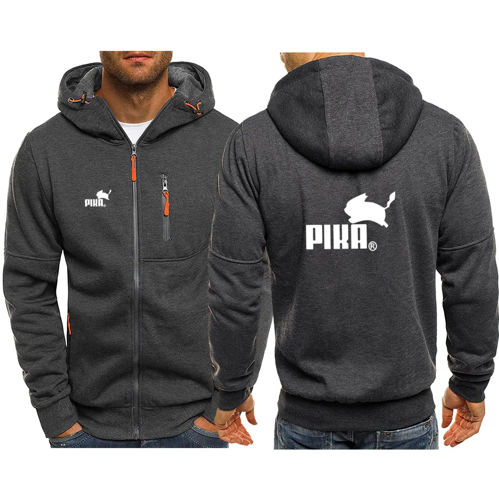 

2021 Spring and autumn new men's PIKA car long-sleeved logo tide brand printed hooded sweatshirt pocket zipper pullover men