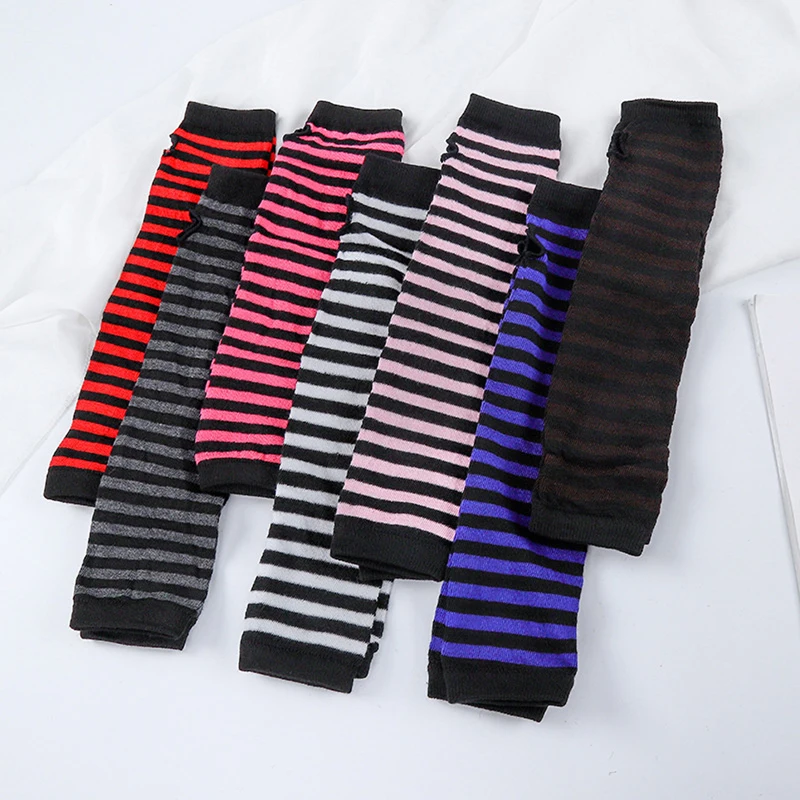 

Women Lady Sunscreen Striped Elbow Gloves Warmer Knitted Long Fingerless Gloves