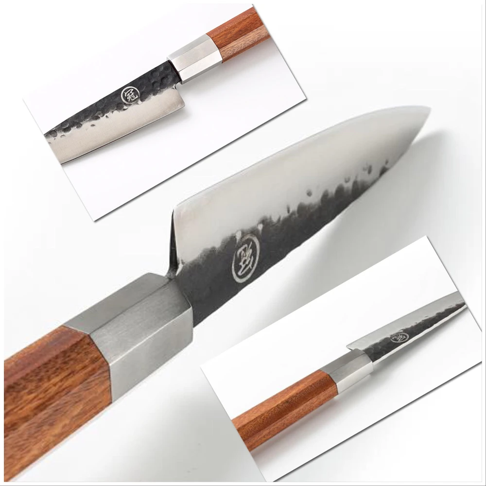 

Grandsharp 5.6 inch Handmade Petty Knife High Carbon 4cr13 Steel Japanese Kitchen Knives Utility Chef Knife Hammer Forge Cooking