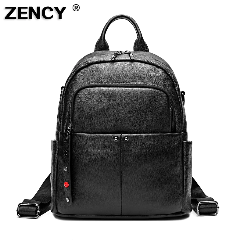 

ZENCY Soft 100% Genuine Cow Leather Black Hardware Women Backpack Lady Female Real Top Calfskin Cowhide Book Bag Style Knapsack
