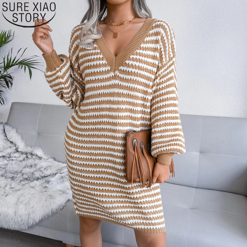 

2022 Spring Winter New Fashion Striped Sweater Dresses for Women Knitted Dress Hollow Out Dress Loose Vestido Feminino 18122