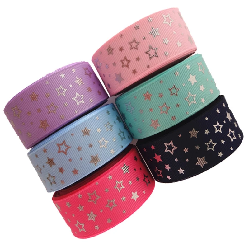 

1 дюйм, 25 мм, 10 ярдов, Блестящая серебряная фольга, принт звезд, корсажная лента, подарочная упаковка, материалы ручной работы YM18010115