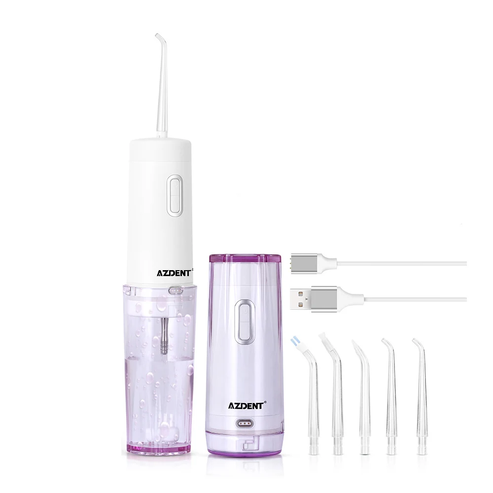 Purple Портативный складной ирригатор для полости рта AZ-008 Pro, 4 режима, зубная нить, USB перезаряжаемая струя воды, водонепроницаемая нить 210 мл+ 5 струйных наконечников - Цвет: Purple