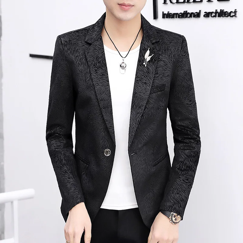 

2020 Men 3D Decorative Pattern Suit Teenager New Style Fashion Body Small Suit
